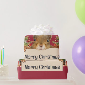 Merry Christmas Squirrel Two Christmas Trees Geschenkpapier