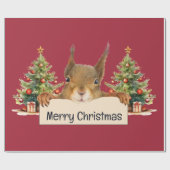 Merry Christmas Squirrel Two Christmas Trees Geschenkpapier (Flach)