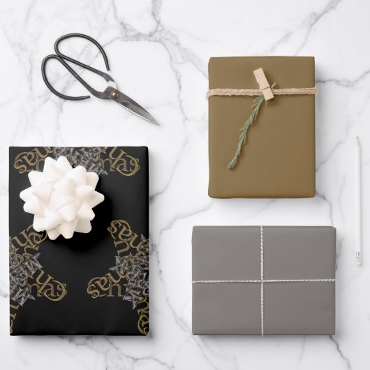 Merry Christmas Star Calligraphy Small Motif Geschenkpapier Set (Vorderseite)