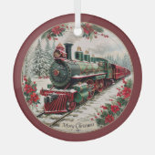 Merry Christmas Steam Train – Festive Journey Ornament Aus Glas (Vorderseite)