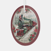 Merry Christmas Steam Train – Festive Journey Ornament Aus Glas (Vorderseite links)