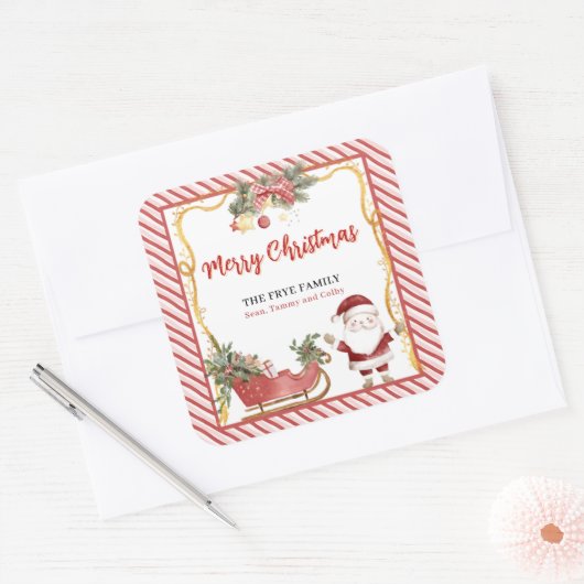 Merry Christmas Stickers Santa Sleigh Custom Label (Umschlag)