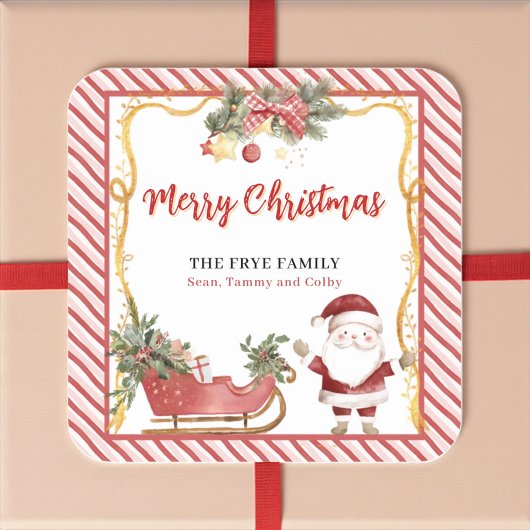 Merry Christmas Stickers Santa Sleigh Custom Label