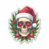 Merry Christmas Sugar Skull Santa Hat Family Xmas Aufkleber (Vorderseite)