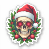 Merry Christmas Sugar Skull Santa Hat Family Xmas Aufkleber (Vorderseite)