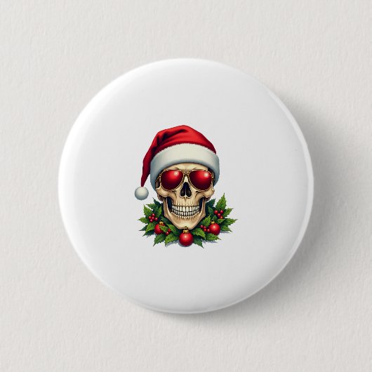 Merry Christmas Sugar Skull Santa Hat Family Xmas Button (Vorderseite)