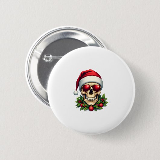 Merry Christmas Sugar Skull Santa Hat Family Xmas  Button (Vorne & Hinten)