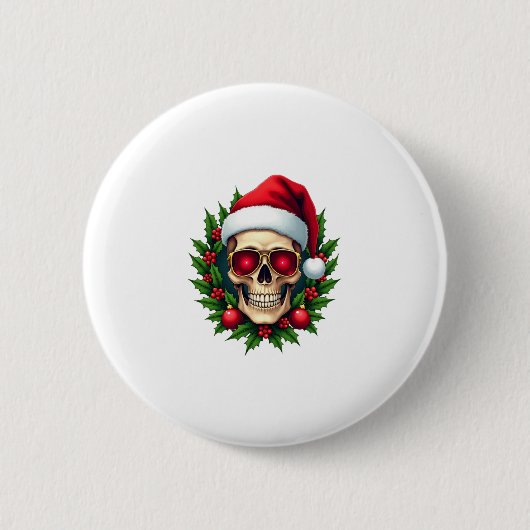 Merry Christmas Sugar Skull Santa Hat Family Xmas Button (Vorderseite)