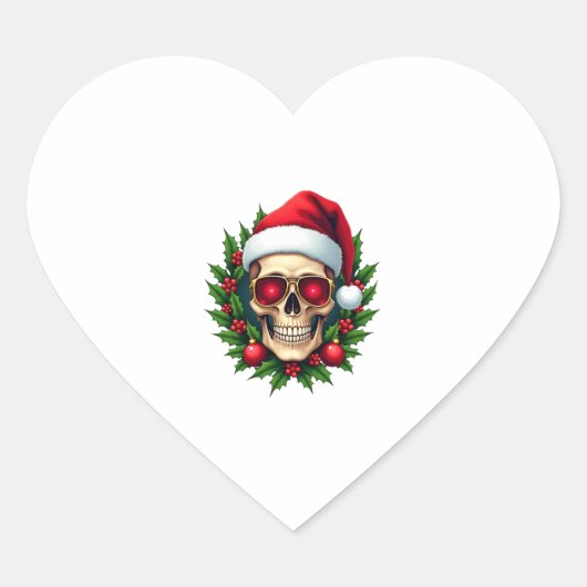 Merry Christmas Sugar Skull Santa Hat Family Xmas Herz-Aufkleber (Vorderseite)