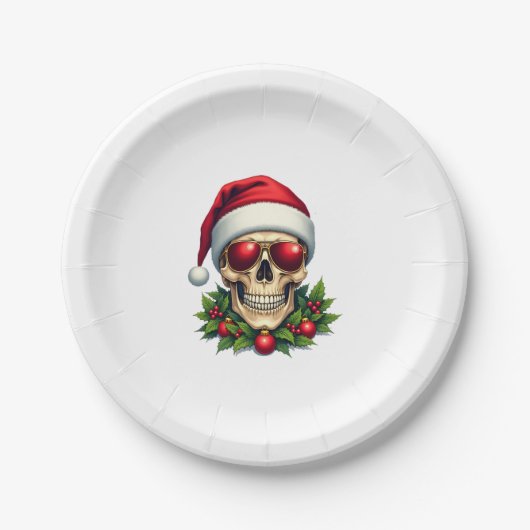 Merry Christmas Sugar Skull Santa Hat Family Xmas Pappteller (Vorderseite)