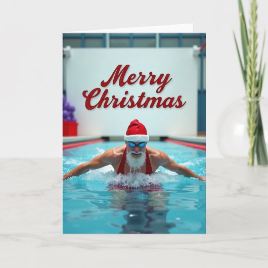 Merry Christmas Swimming Santa Karte (Vorderseite)