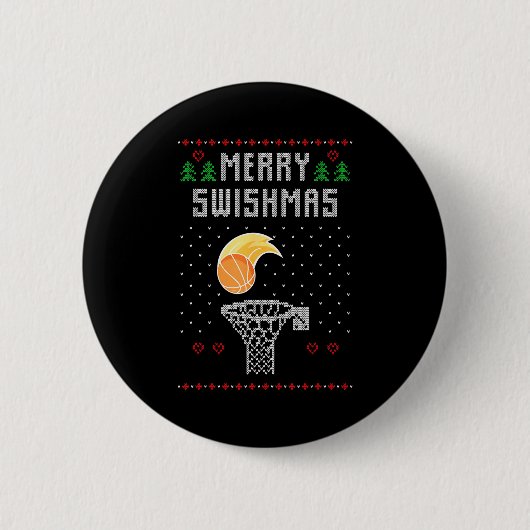 Merry Christmas Swishmas Basketball Xmas Gift Ugly Button (Vorderseite)