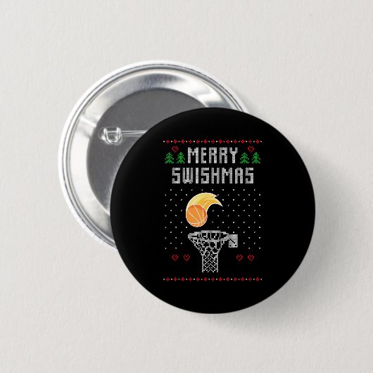 Merry Christmas Swishmas Basketball Xmas Gift Ugly Button (Vorne & Hinten)