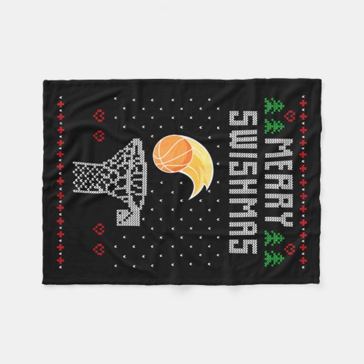 Merry Christmas Swishmas Basketball Xmas Gift Ugly Fleecedecke (Vorderseite (Horizontal))