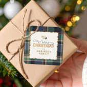 Merry Christmas Tartan Border ID1141B Quadratischer Aufkleber