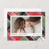 Merry Christmas Tartan Plaid Background Feiertagspostkarte (Vorne/Hinten)