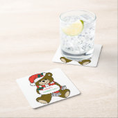 "MERRY CHRISTMAS" TEDDY BEAR RECHTECKIGER PAPPUNTERSETZER (Vor Ort)