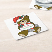 "MERRY CHRISTMAS" TEDDY BEAR RECHTECKIGER PAPPUNTERSETZER (angewinkelt)