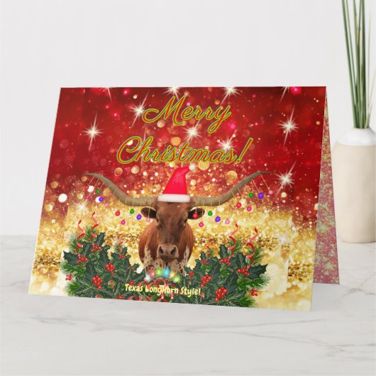 MERRY CHRISTMAS Texas LongHorn Style! Karte (Vorderseite)