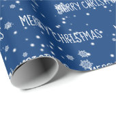 MERRY CHRISTMAS Text in Schneeflocken Geschenkpapier (Rolleneckpunkt)