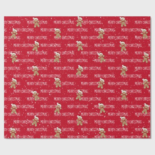 MERRY CHRISTMAS Text mit Lebkuchen Mann Geschenkpapier (Flach)
