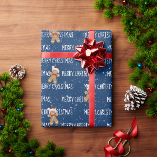 MERRY CHRISTMAS Text mit Lebkuchen Mann Geschenkpapier