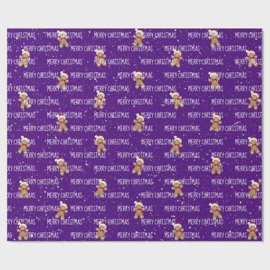 MERRY CHRISTMAS Text mit Lebkuchen Männer Geschenkpapier (Flach)