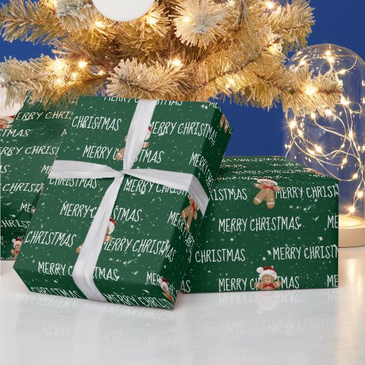 MERRY CHRISTMAS Text mit Lebkuchen Männer Geschenkpapier (Feiertage)