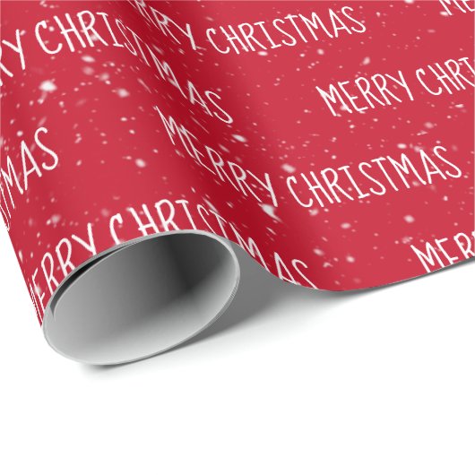 MERRY CHRISTMAS Text mit Schneeflocken Geschenkpapier (Rolleneckpunkt)