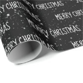 MERRY CHRISTMAS Text mit Schneeflocken Geschenkpapier (Rolleneckpunkt)