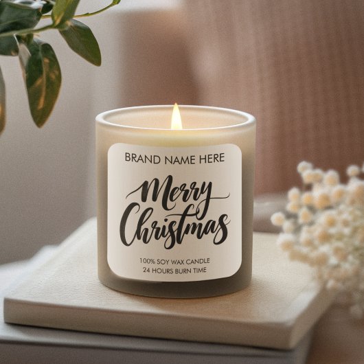 Merry Christmas Text | Modern Candle Labels Quadratischer Aufkleber