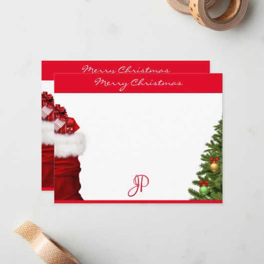 Merry Christmas Text Monogram Calligraphy Script Mitteilungskarte (Vorderseite/Rückseite Beispiel)