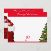 Merry Christmas Text Monogram Calligraphy Script Mitteilungskarte (Vorne/Hinten)