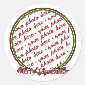 Merry Christmas Text with Wreath & Snow Runder Aufkleber