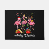 Merry Christmas Three Flamingo With Santa Hat Fußmatte (Vorderseite)