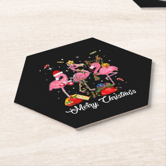 Merry Christmas Three Flamingo With Santa Hat Untersetzer (angewinkelt)