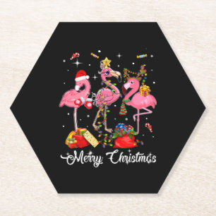 Merry Christmas Three Flamingo With Santa Hat Untersetzer