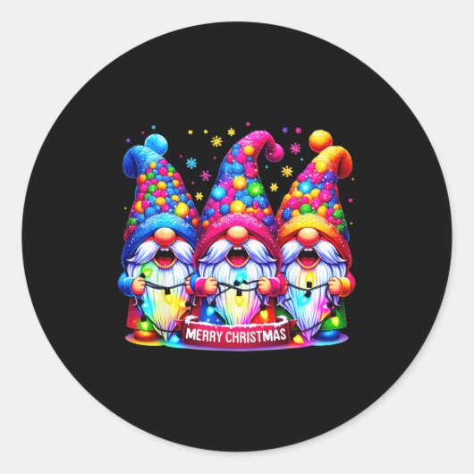 Merry Christmas Three Gnomes Xmas Family Men Women Runder Aufkleber (Vorderseite)