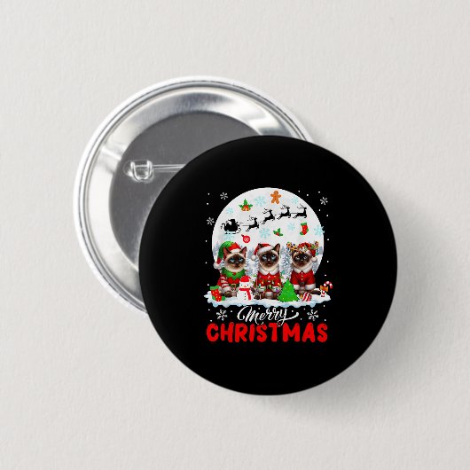 Merry Christmas Three Santa Elf Reindeer Siamese C Button (Vorne & Hinten)