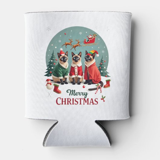 Merry Christmas Three Santa Elf Reindeer Siamese C Dosenkühler (Vorderseite)
