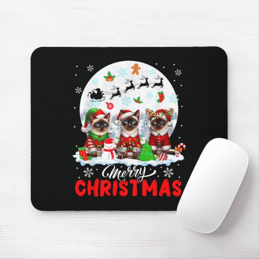 Merry Christmas Three Santa Elf Reindeer Siamese C Mousepad (Mit Mouse)