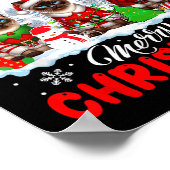 Merry Christmas Three Santa Elf Reindeer Siamese C Poster (Ecke)