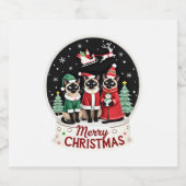 Merry Christmas Three Santa Elf Reindeer Siamese C Schaumweinetikett (Einzelnes Label)