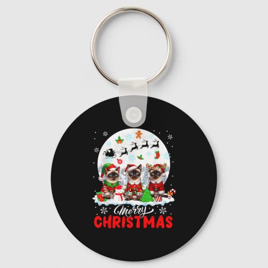 Merry Christmas Three Santa Elf Reindeer Siamese C Schlüsselanhänger (Vorderseite)