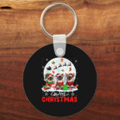 Merry Christmas Three Santa Elf Reindeer Siamese C Schlüsselanhänger (Vorderseite)