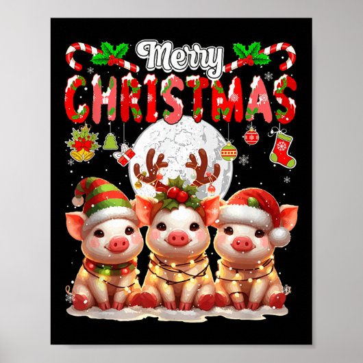 Merry Christmas Three Santa Reindeer Elf Gs Colorf Poster (Vorne)