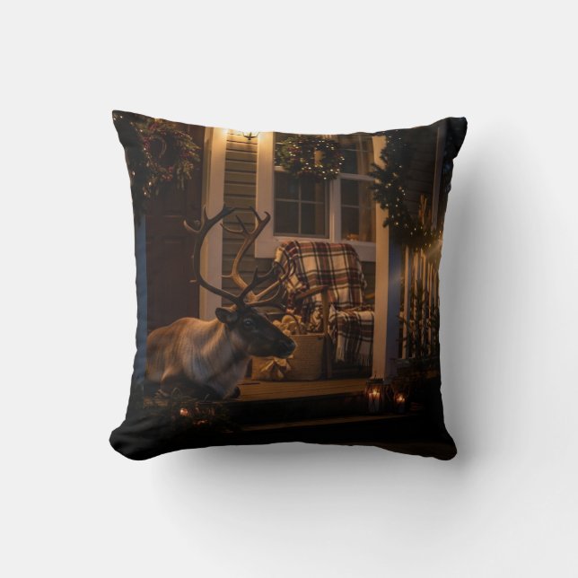 Merry Christmas Throw Pillow –  Reindeer  Kissen (Vorderseite)