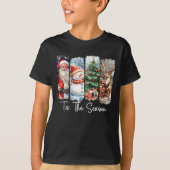 Merry Christmas Tis The Season Santa Snowman Tree T-Shirt (Vorderseite)