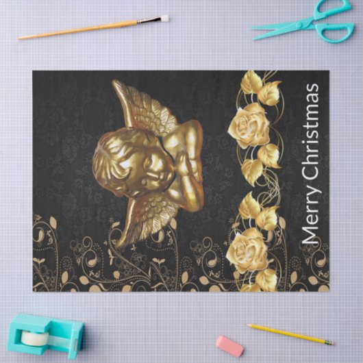 Merry Christmas Tissue Paper Gold Angel Seidenpapier (Basteln)