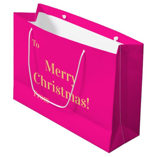 Merry Christmas To From Hot Pink Gold Große Geschenktüte (Vorderseite Schrägansicht)